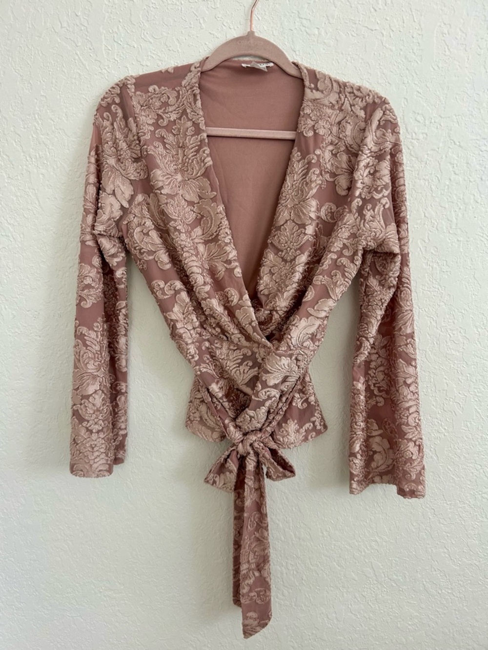 VENUS Dusty Rose Floral Wrap Top with Tie